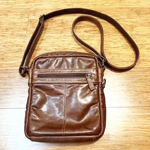 Jack Georges Chestnut Brown Genuine Leather Crossbody Bag w/ adjustable strap - Picture 6 of 11